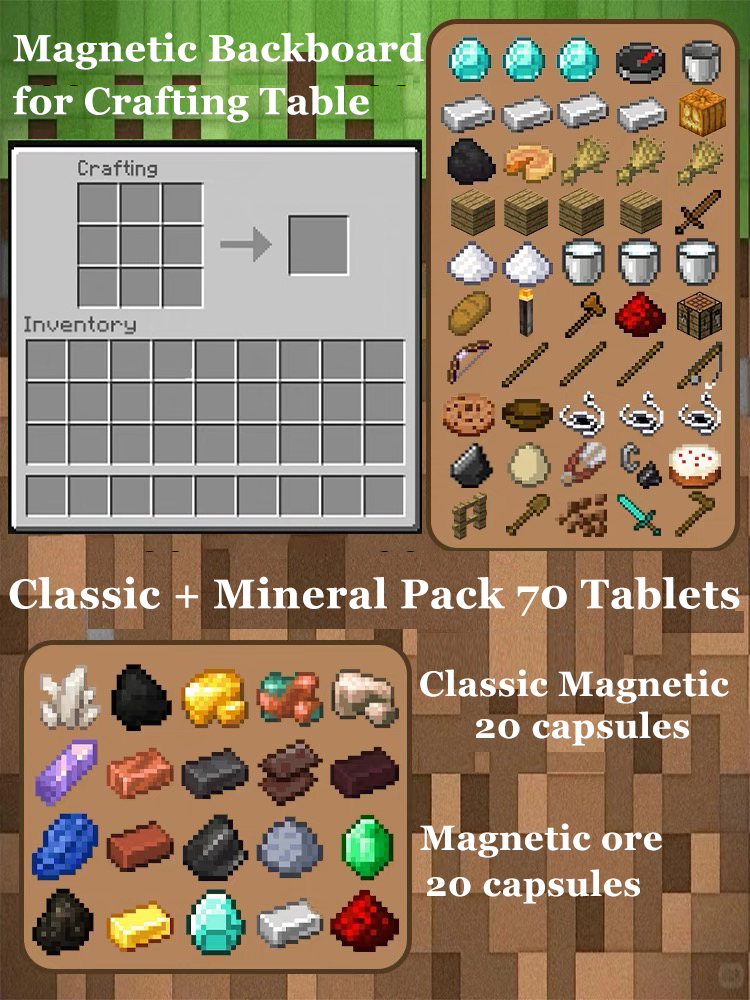 Minecraft Magnetic Decor Set – Mini Crafting Table,Magnetic Chest,Acrylic Pieces & Backpack Accessory,M01
