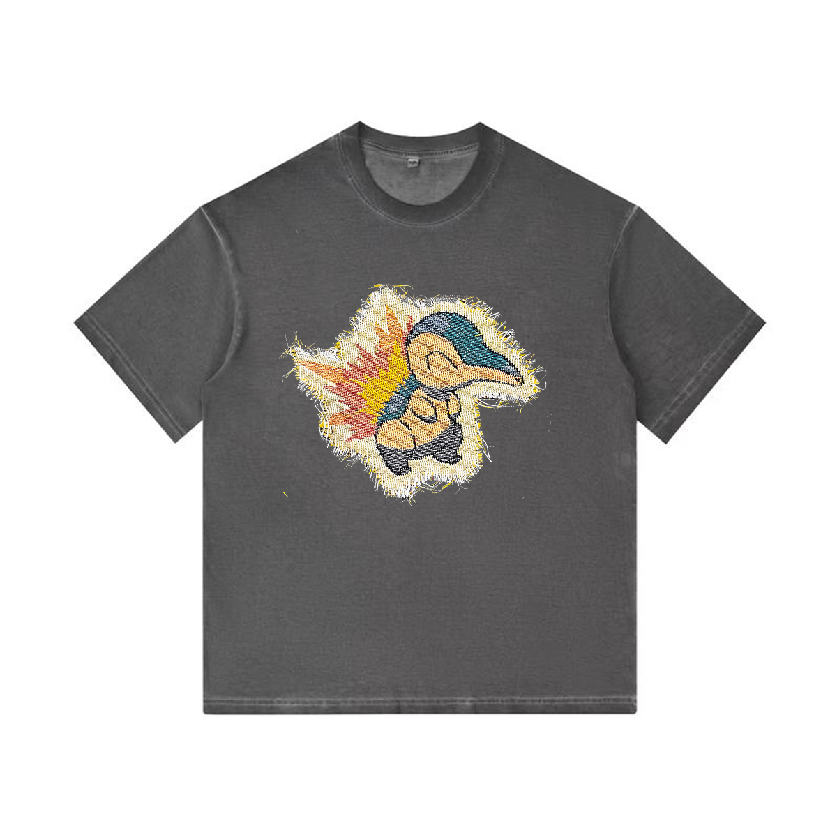 Cyndaquil Tapestry& Stylish Pokémon Patch Appliqué Gradient Vintage Washed T-Shirt,Ideal Gift for Fans,T09