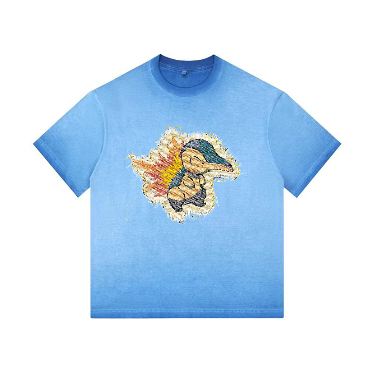 Cyndaquil Tapestry& Stylish Pokémon Patch Appliqué Gradient Vintage Washed T-Shirt,Ideal Gift for Fans,T09