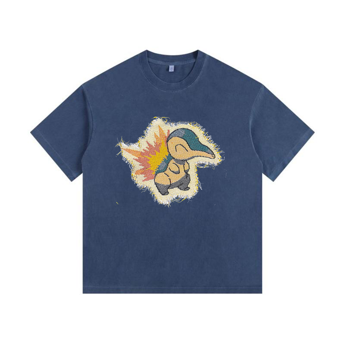 Cyndaquil Tapestry& Stylish Pokémon Patch Appliqué Gradient Vintage Washed T-Shirt,Ideal Gift for Fans,T09