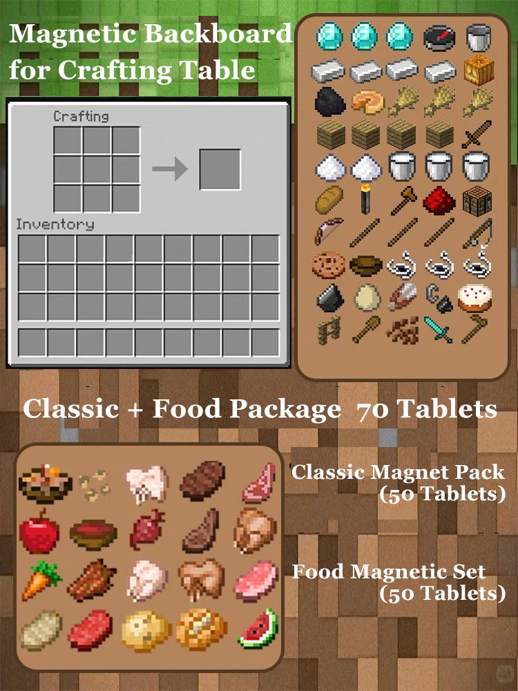 Minecraft Magnetic Decor Set – Mini Crafting Table,Magnetic Chest,Acrylic Pieces & Backpack Accessory,M01