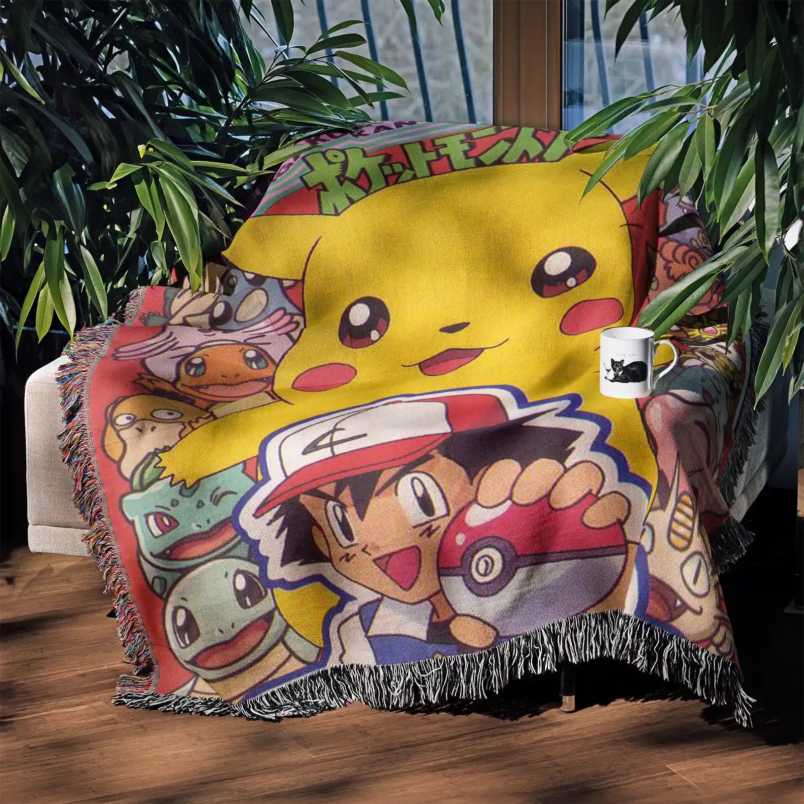 Tapisserie de couverture tissée Pokémon Pikachu – Cadeau de décoration de chambre d'anime de personnalité