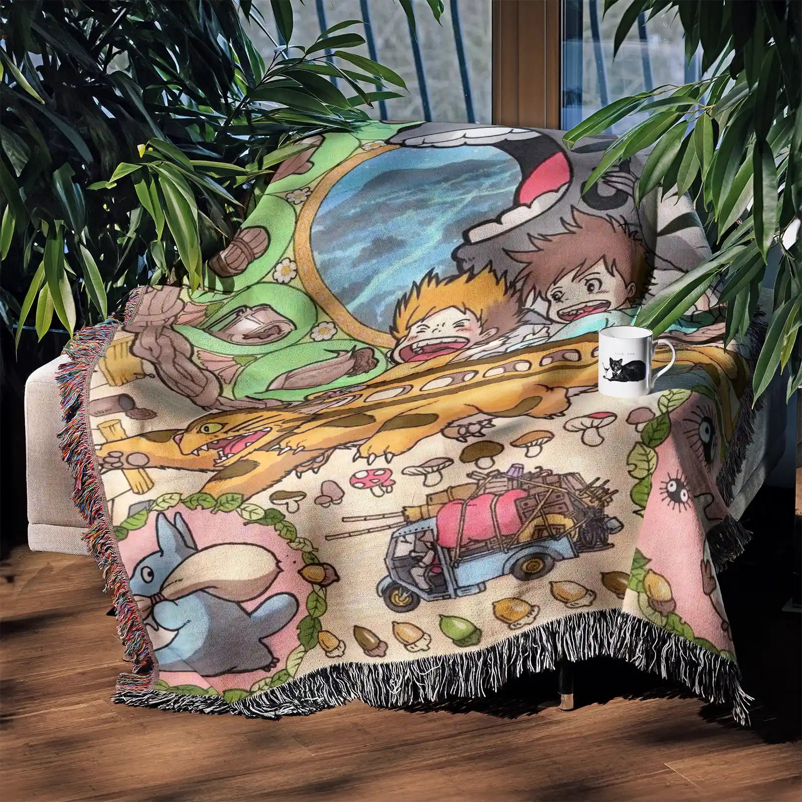 Studio Ghibli Woven Throw Blanket Tapestry – Personality Anime Room Decor Gift-I