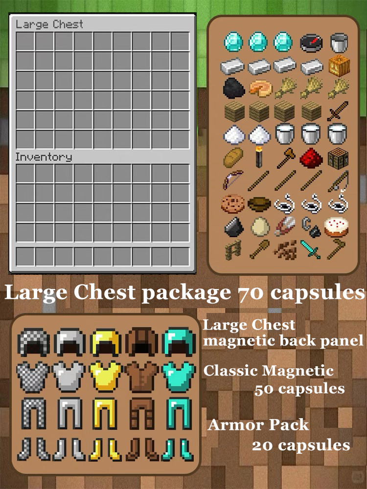 Minecraft Magnetic Decor Set – Mini Crafting Table,Magnetic Chest,Acrylic Pieces & Backpack Accessory,M01