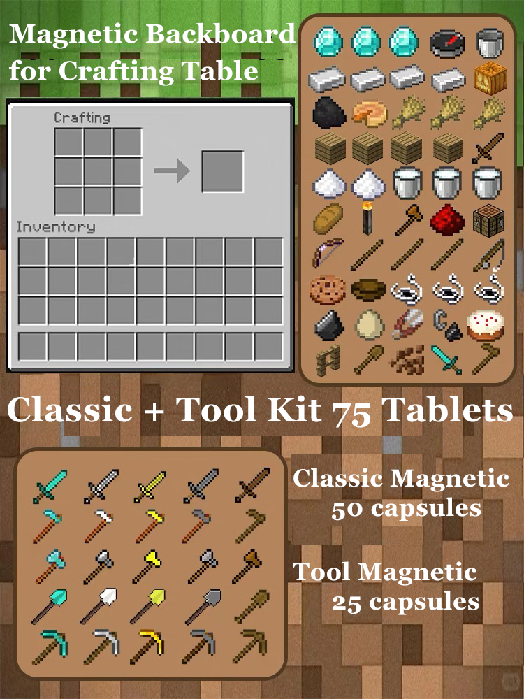 Minecraft Magnetic Decor Set – Mini Crafting Table,Magnetic Chest,Acrylic Pieces & Backpack Accessory,M01