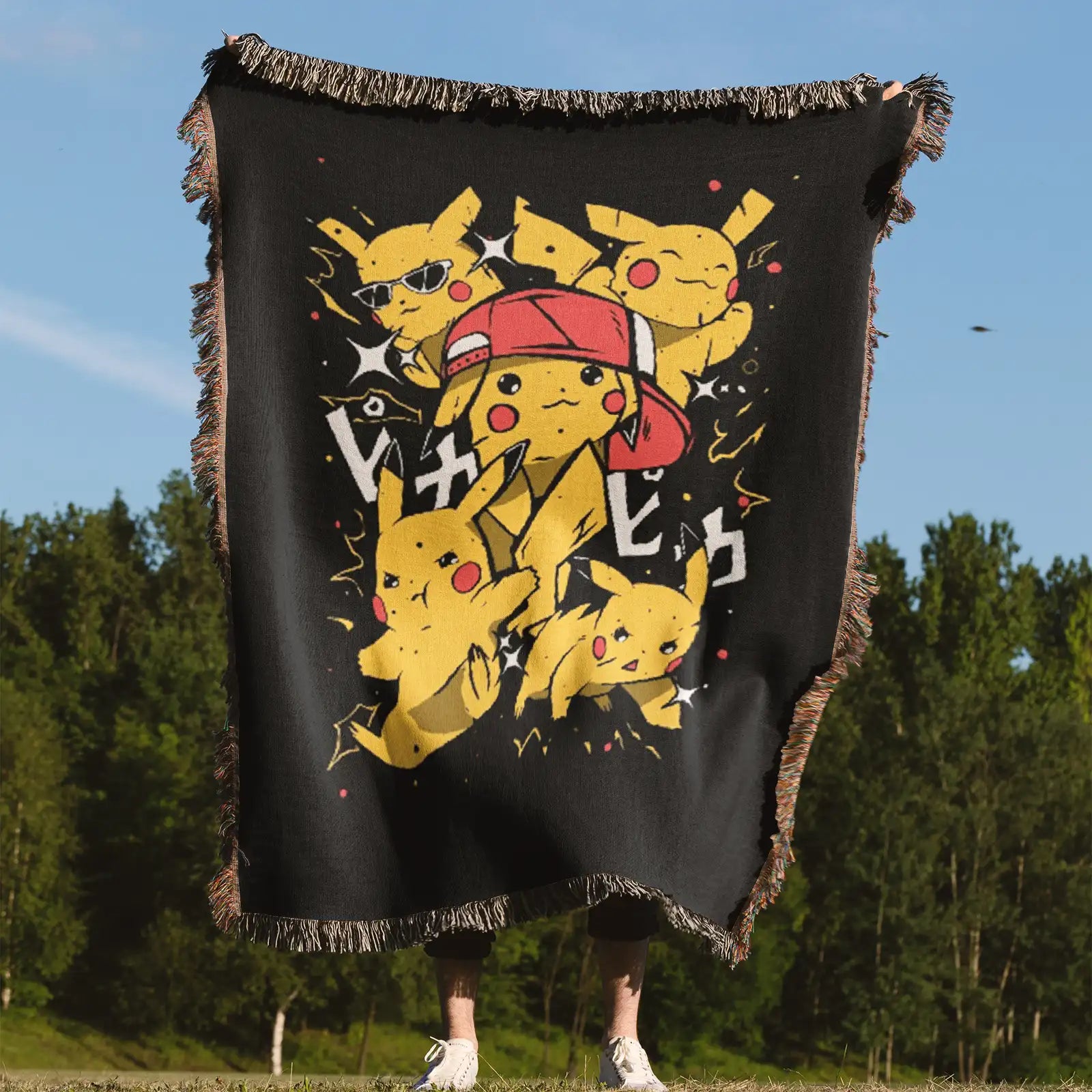 Tapisserie de couverture tissée Pokémon Pikachu – Cadeau de décoration de chambre d'anime de personnalité