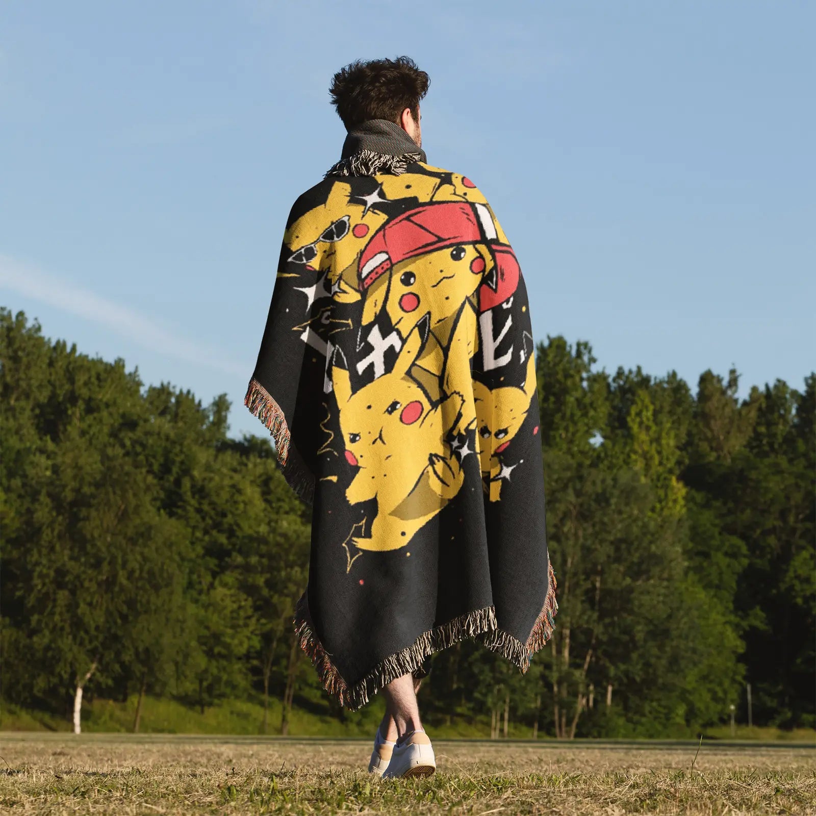 Tapisserie de couverture tissée Pokémon Pikachu – Cadeau de décoration de chambre d'anime de personnalité