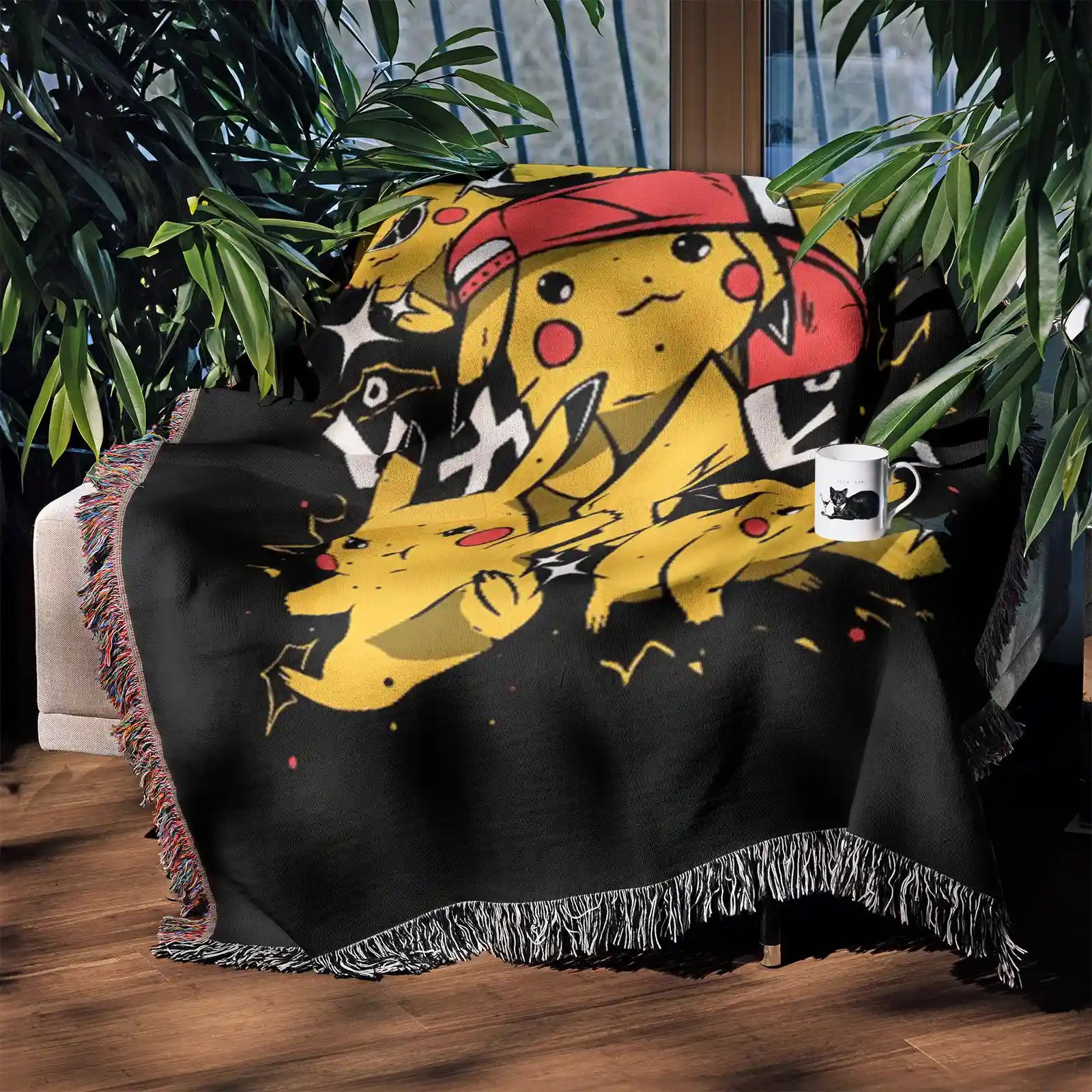 Tapisserie de couverture tissée Pokémon Pikachu – Cadeau de décoration de chambre d'anime de personnalité