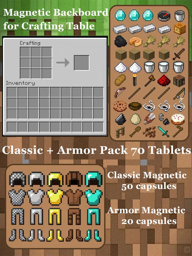 Minecraft Magnetic Decor Set – Mini Crafting Table,Magnetic Chest,Acrylic Pieces & Backpack Accessory,M01