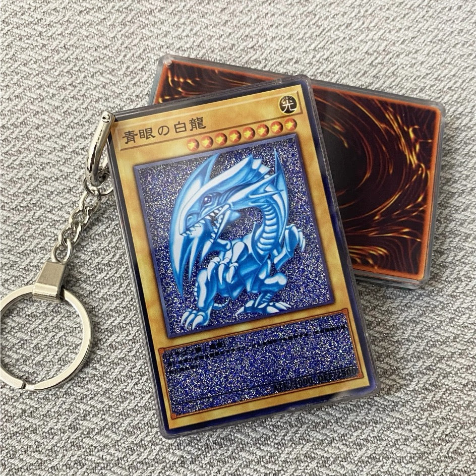 Blue-Eyes White Dragon YU-GI-OH Cards Premium Liquid Motion Keychain,A Perfect Gift for YU-GI-OH fans