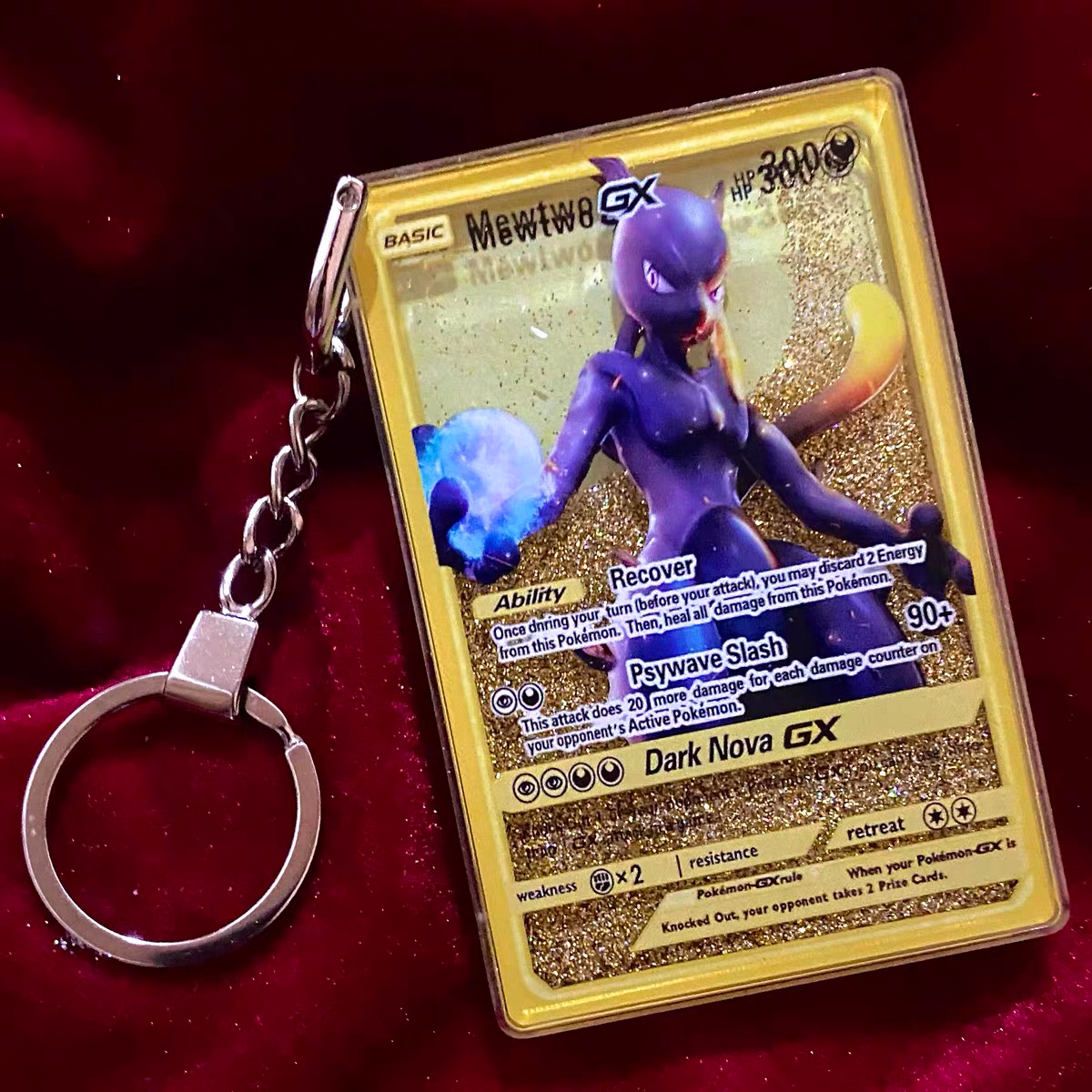Mewtwo-GX Pokemon Cards Premium Liquid Motion Keychain,A Perfect Gift for Pokemon fans