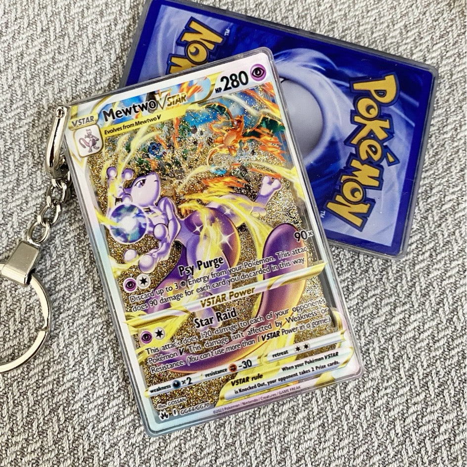 Mewtwo-MIX Pokemon Cards Premium Liquid Motion Keychain,A Perfect Gift for Pokemon fans