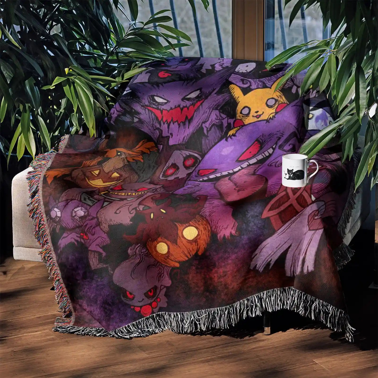 Pokemon Gengar Woven Throw Blanket Tapestry – Personality Anime Room Decor Gift-Ⅰ