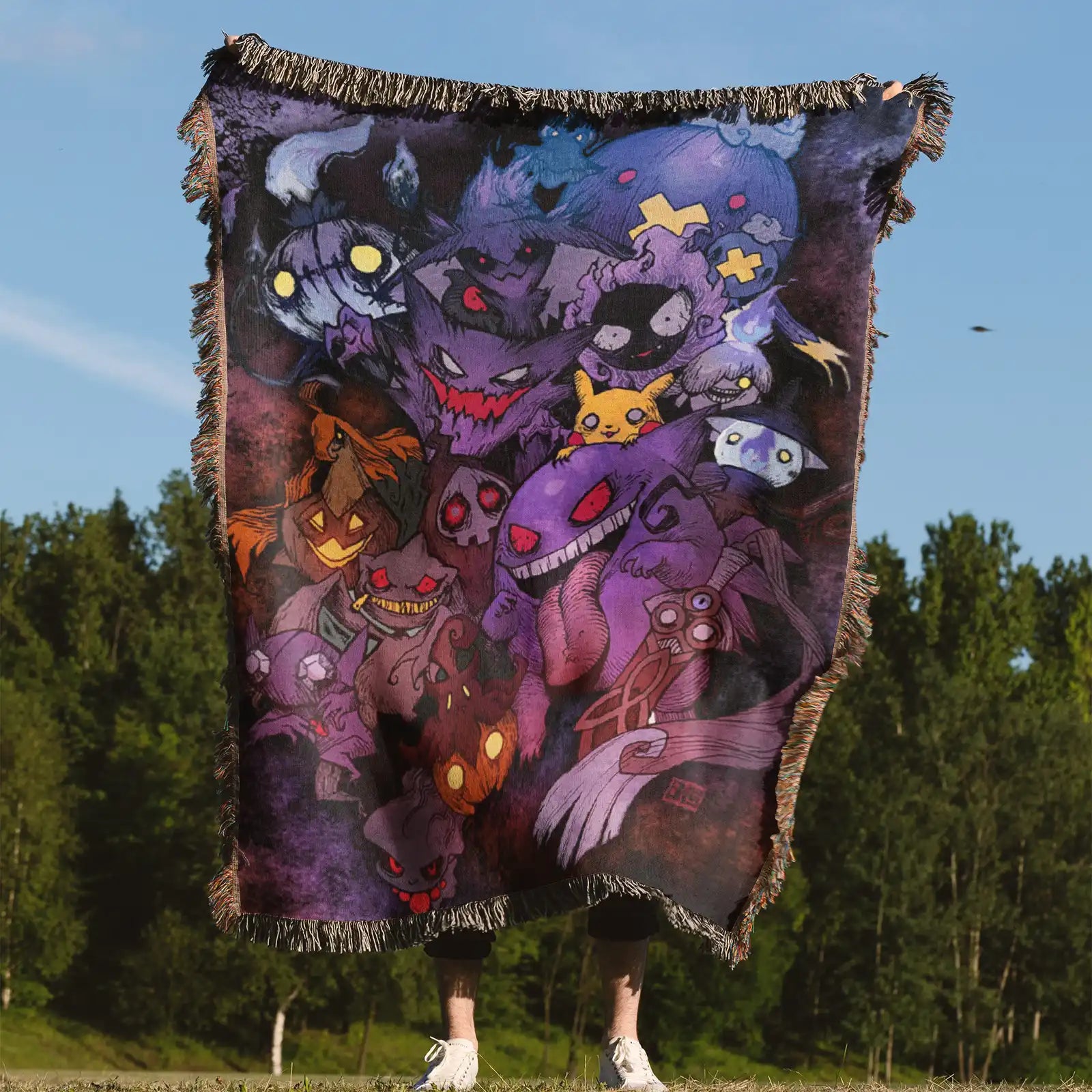 Pokemon Gengar Woven Throw Blanket Tapestry – Personality Anime Room Decor Gift-Ⅰ